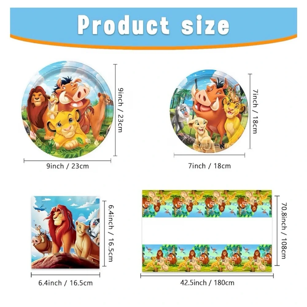 Lion-Kings Birthday Decorations Include 20 Plates, 20 Napkins and 1 Tablecover
